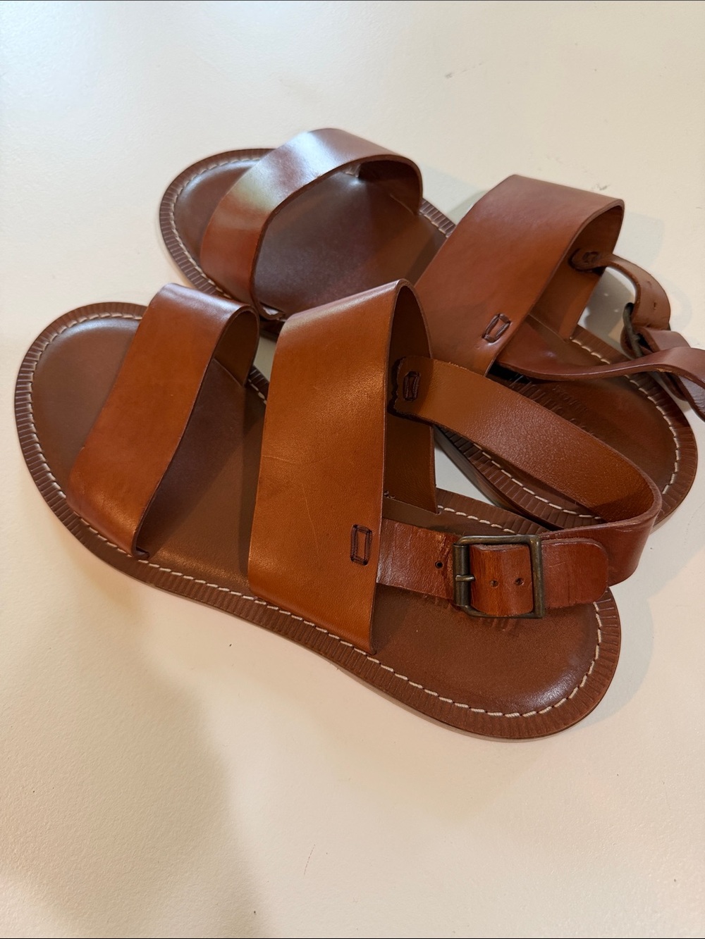 Todd Snyder Brown Leather Double-Strap Buckle Sandals Sz 10.  Bag7